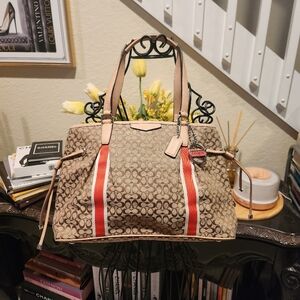 Coach Devin Signature Khaki Orange Stripe Shoulder Bag NWOT